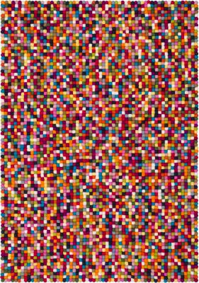 Buntes Filzkugel Teppich Muster, 160x230 cm. Handgefertigter Wollteppich aus Filzkugeln für Wohnzimmer.